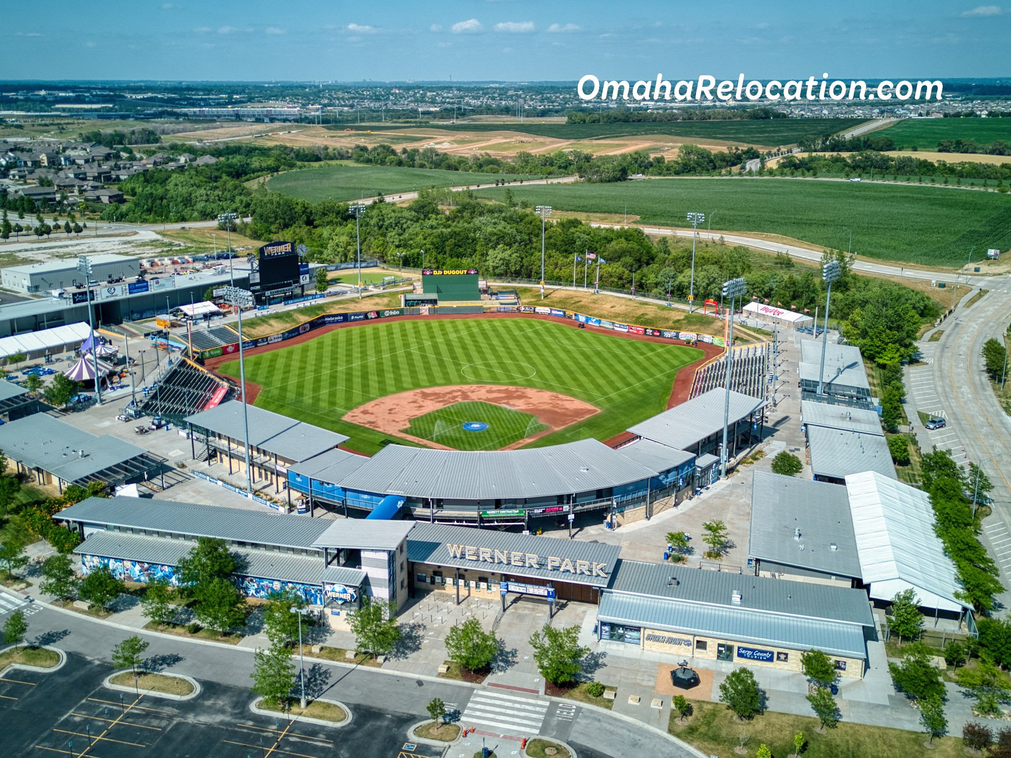 Aerial View of Werner Park in Papillion, Nebraska. Home of Omaha Storm Chasers Minor League Baseball Team