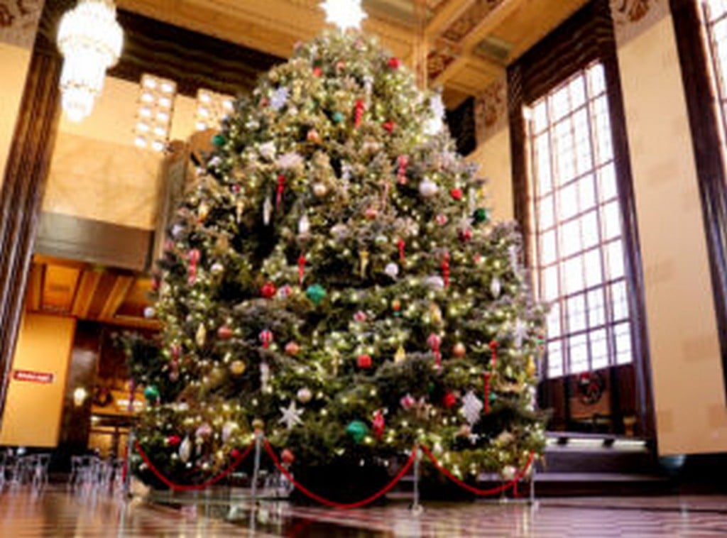 Omaha winter activities include lit Christmas tree at Union Station