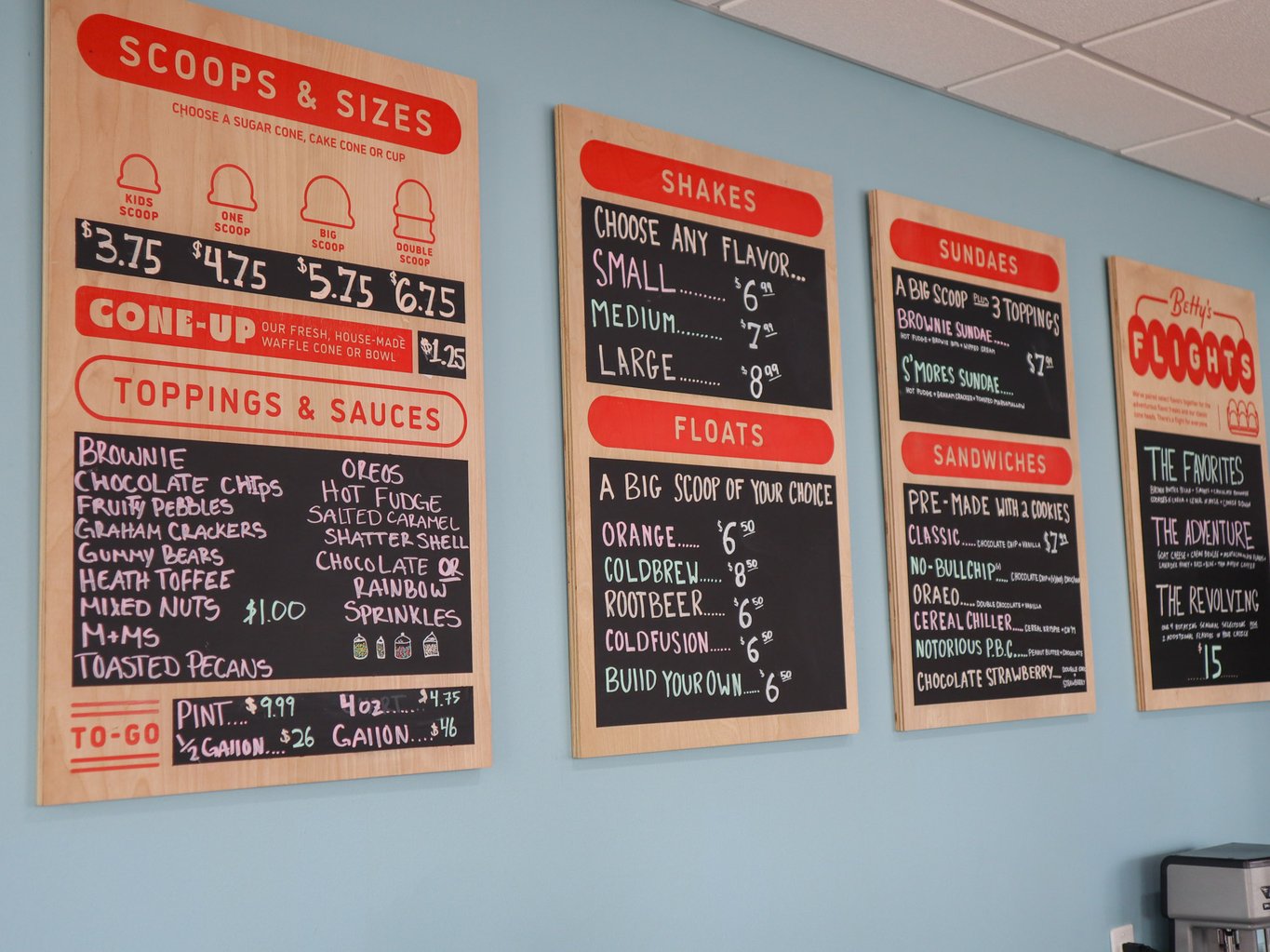 Menu at Betty Rae's Ice Cream