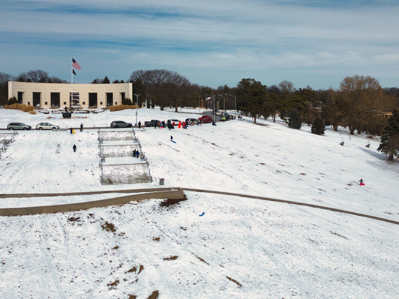 Sledding at Memorial Park in Midtown Omaha