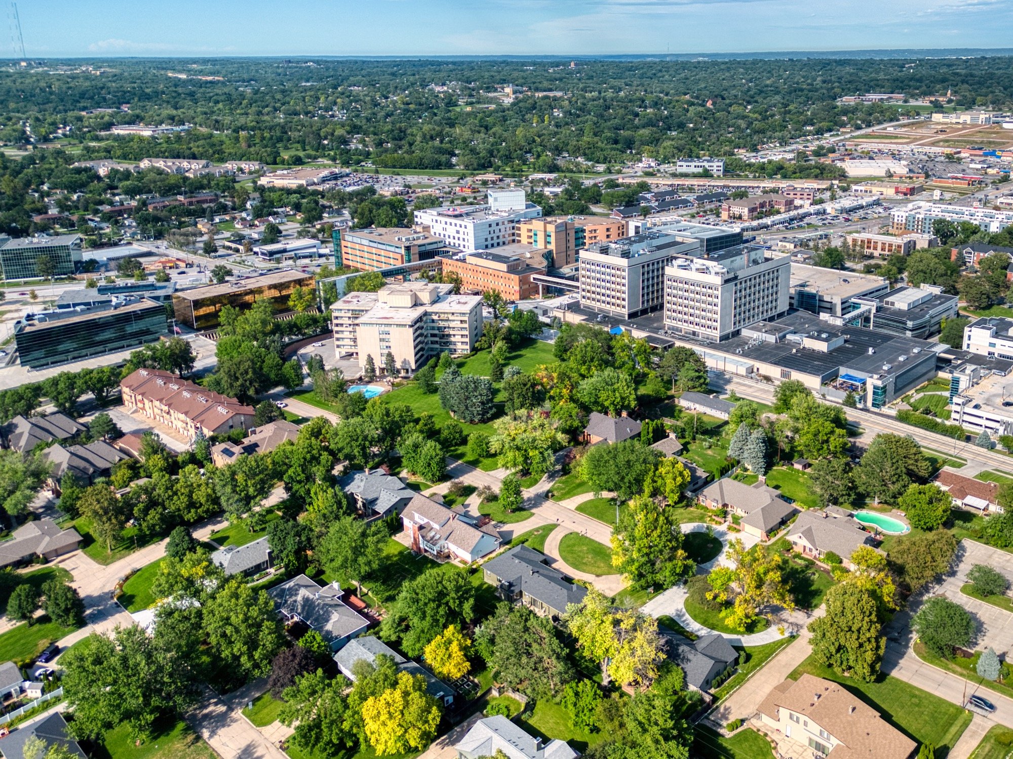 Indian Hills neighborhood with Methodist Hospital and Children's Nebraska Hospital in Background