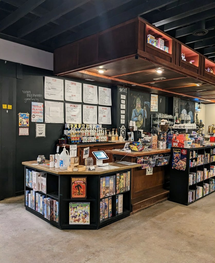 front counter and bar at Spielbound Board Game Cafe