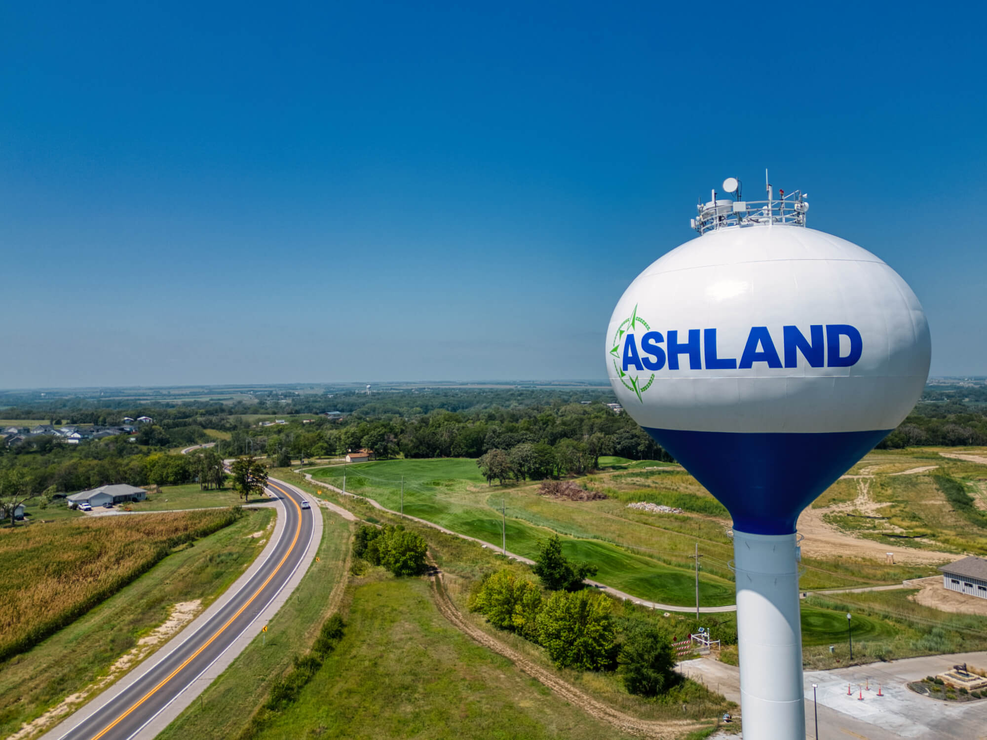 Ashland, Nebraska water tower overlooking Ashland, NE and Iron Horse Golf Course