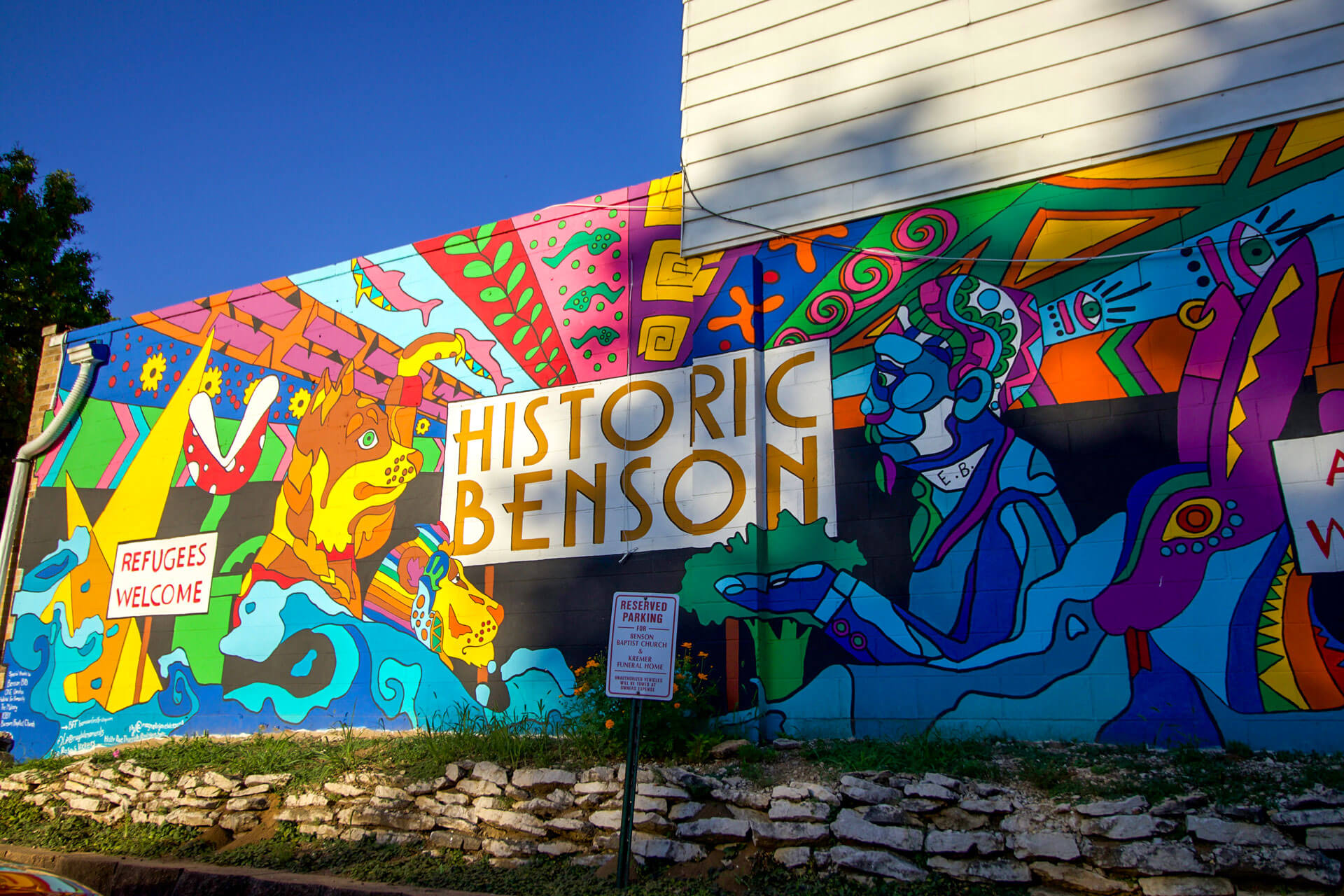 Historic Benson sign on side of building in Omaha