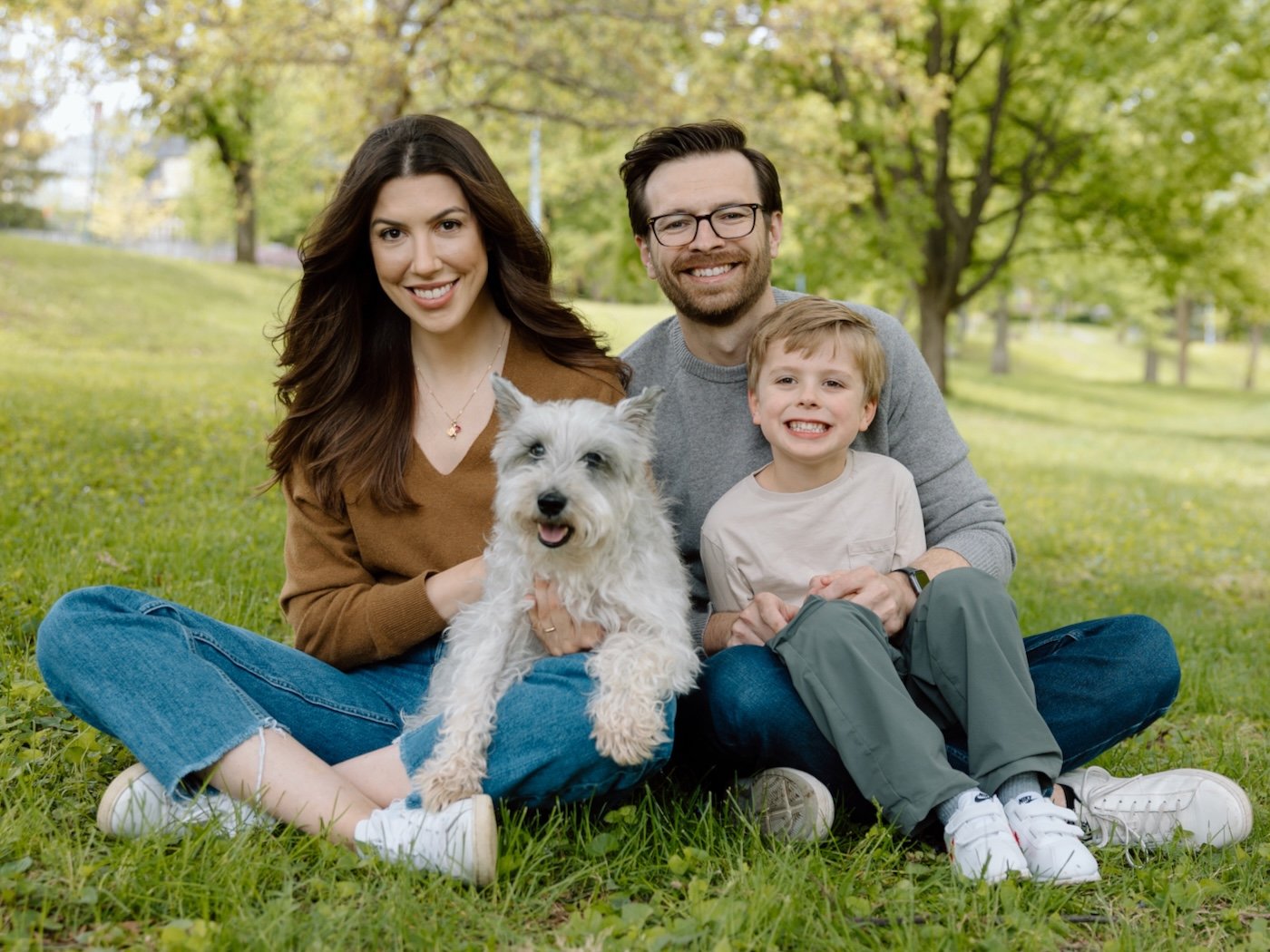 Ryan Renner Family Photo with Wife, Son, and Dog