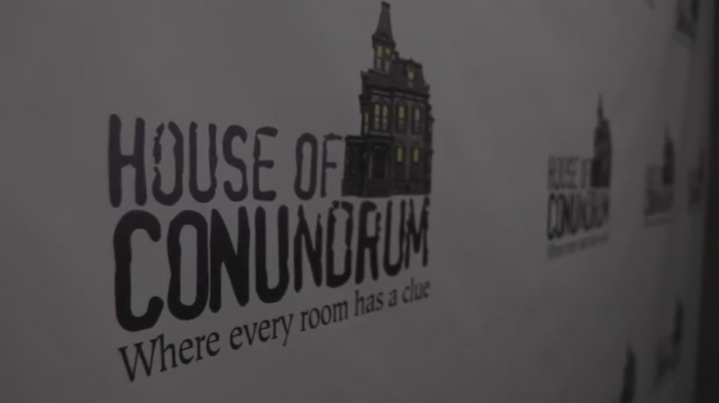 angled logo for House of Conundrum escape room in Omaha NE