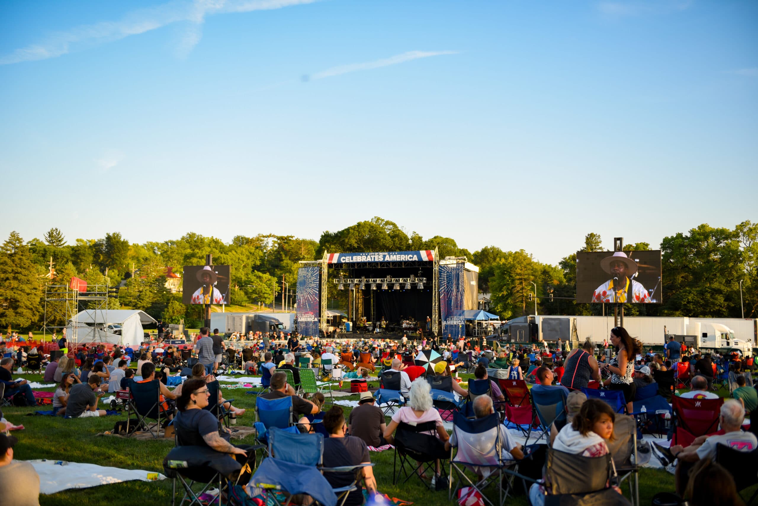 Crowd of people watching the Memorial Park concert. 